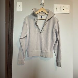 Universal Thread Women's 1/4 Zip-Up Cream Sweater Soft Ribbed